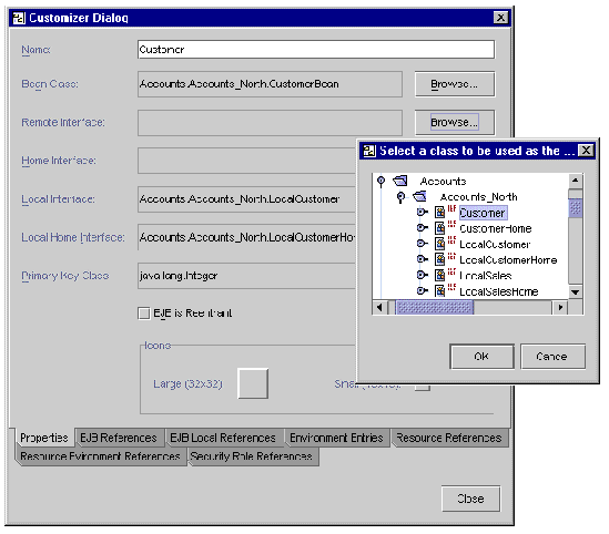 Screenshot showing two dialog boxes: the Customizer and a file chooser.
