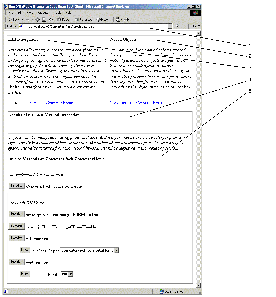 Screenshot showing the JSP page generated to test a simple session bean.