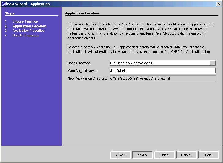 This figure shows the Application Location panel.