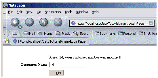 This figure shows the login page displaying the failure message.