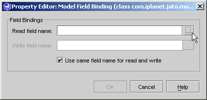 This figure shows the Model Field Binding property editor.