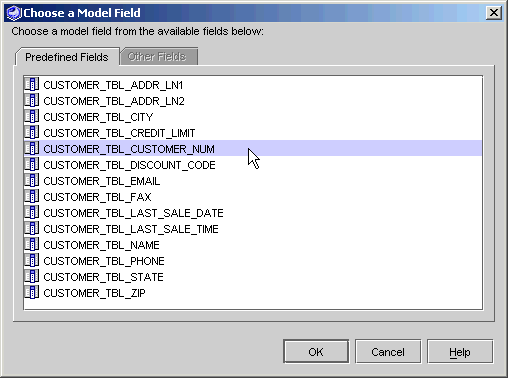 This figure shows the Model Field Chooser editor.