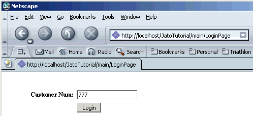 This figure shows the default browser where you enter a valid customer number (1, 777, or 410).