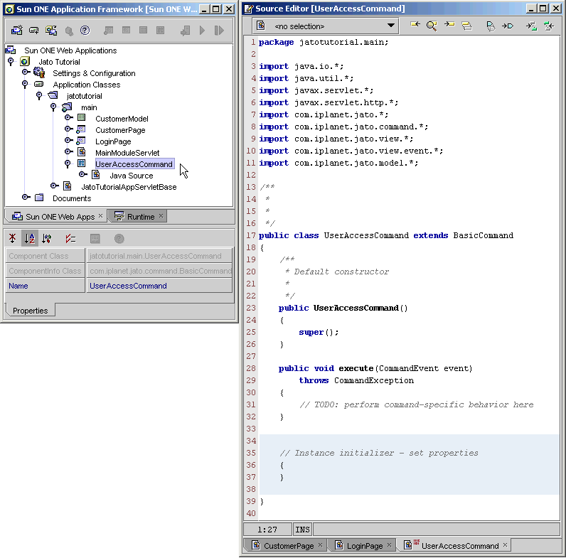The figure on the left shows the UserAccessCommand component. The figure on the right shows the code.