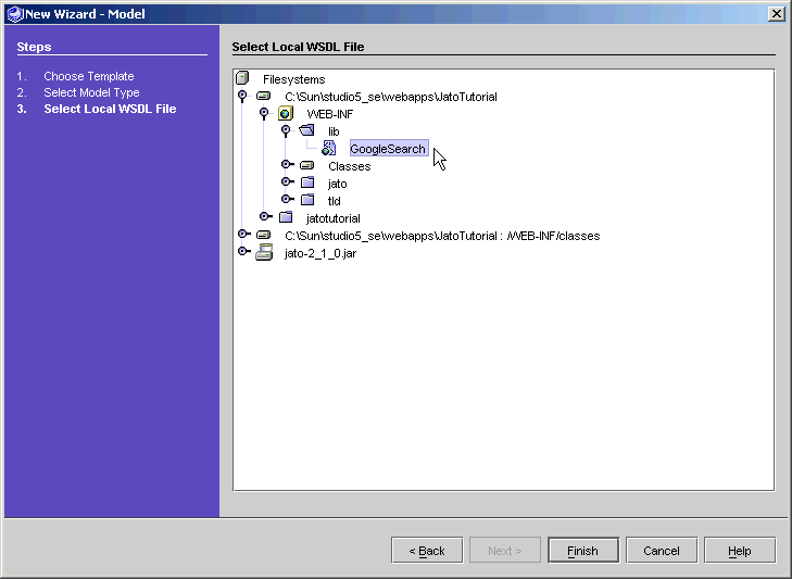 This figure shows the Select Local WSDL File panel.