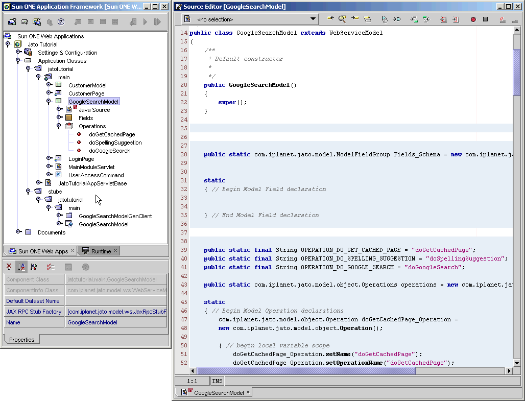 The figure on the left shows the GoogleSearchModel object created in the main module. The figure on the right shows the code.