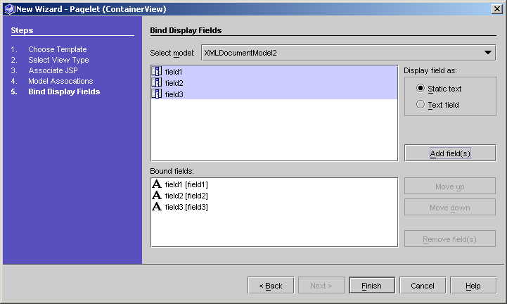 This figure shows the Bind Display Fields panel.