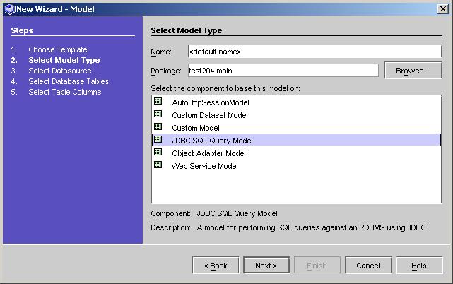 This figure shows the Extensible Component Browser (New Model Wizard).