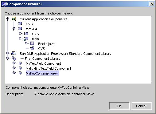 This figure shows the non-extensible Model component browser.This figure shows the non-extensible ContainerView component browser.This figure shows the non-extensible Command component browser.