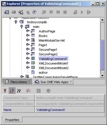 This figure shows the ValidatingCommand1 object in Explorer.