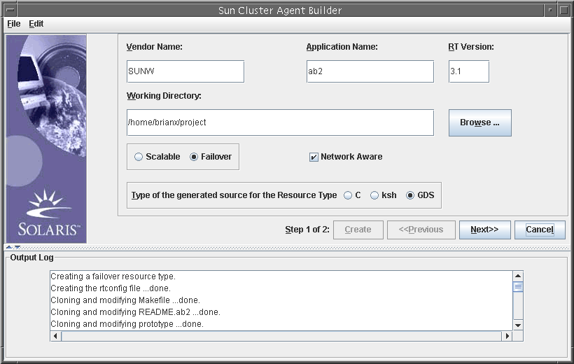 Dialog box that shows the create screen after information
has been typed