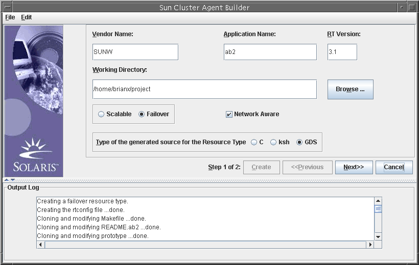 Dialog box that shows the Create screen after information has been entered