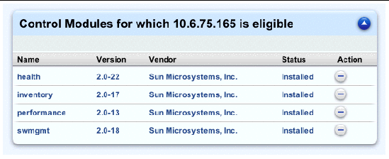This screenshot shows a sample of a report for those control modules eligible to be installed on a given managed host.