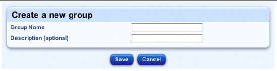 This screenshot shows the table for creating a new group of managed hosts; the buttons are Save and Cancel.