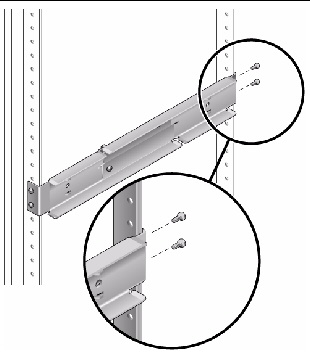 Figure showing how to secure the rear of the adjustable rails to the rack.