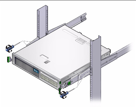 Figure showing how to tighten the front bracket screws.