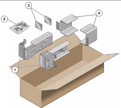 Figure showing the contents of the hardmount 23-inch two-post kit.