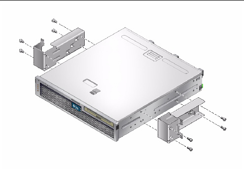 Figure showing how to secure the side brackets to the server.