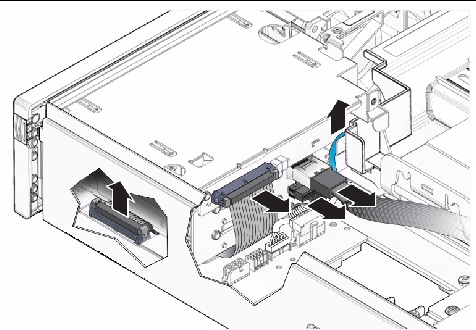 Figure showing disconnecting cables from the media bay assembly.