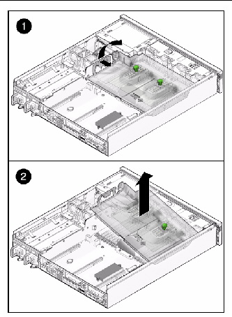 Figure showing air duct tab being pressed and lifted for removal.