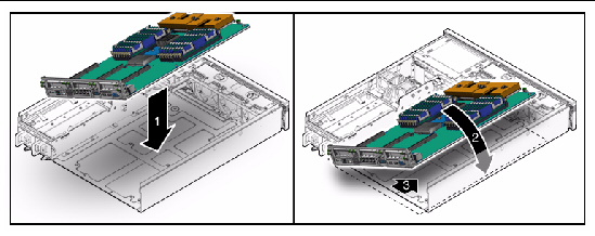 Figure showing how to install the motherboard assembly into the chassis.