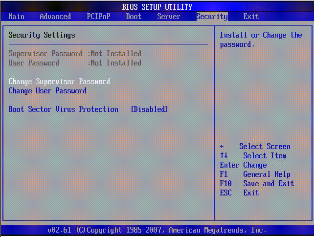 Graphic showing BIOS Setup Utility: Security menu.