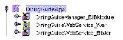 DiningGuideApp icon expanded showing DiningGuideManager_EJBModule, DiningGuideWebService_War, and DiningGuideWebService_EJB.