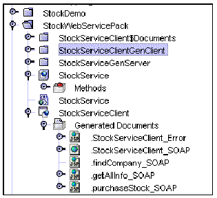 Screenshot of Explorer display of web service client, showing Generated Documents node andGenClient node.