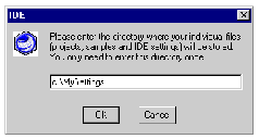 Sun ONE Studio 4 IDE dialog box for Microsoft Windows showing sample directory specification. The buttons are OK and Cancel.