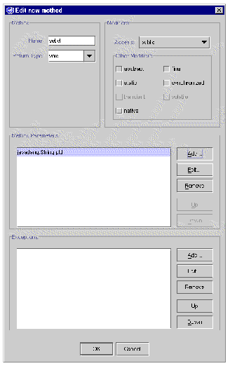 New Method dialog box showing example values entered. The buttons are OK and Cancel.