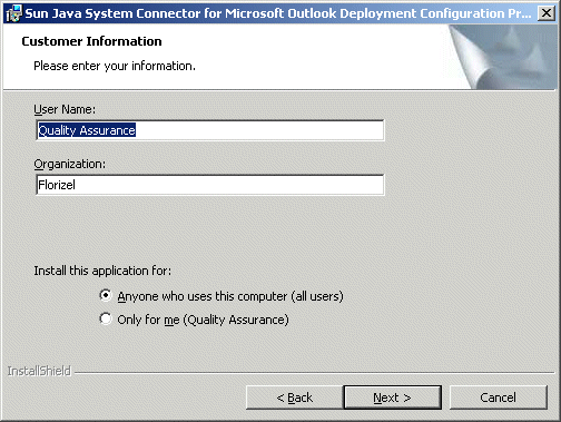 InstallShield Wizard: Customer Information