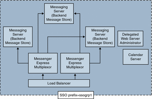 This graphics represents a complex SSO deployment.