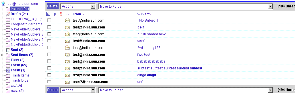 Image of the Communications Express with various folders created.