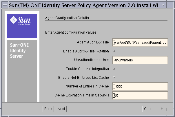 Agent Configuration Details Screen
