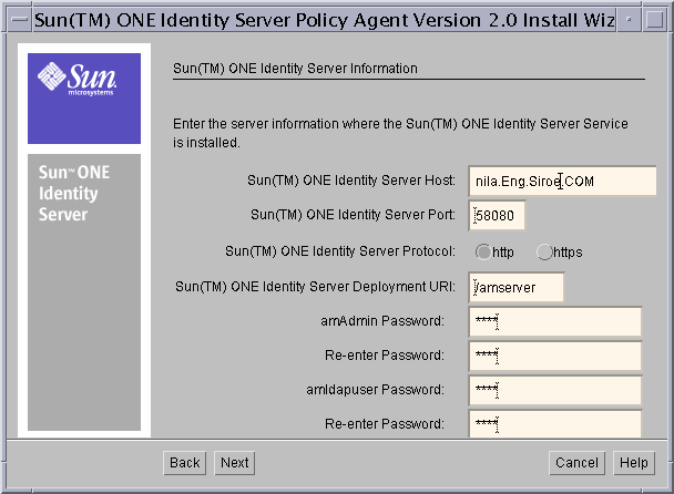 Sun ONE Identity Server Information Screen
