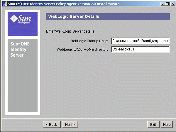 WebLogic Server details screen
