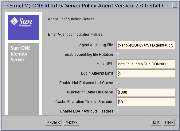Agent Configuration Details Screen
