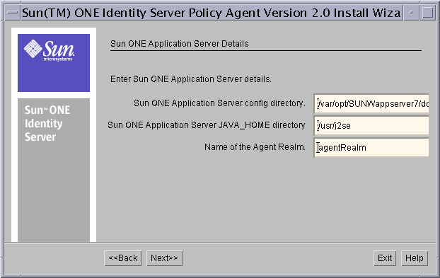 Sun ONE Application Server Details Screen
