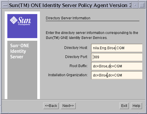 Directory Server Information screen
