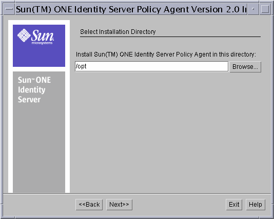 Select Installation directory screen
