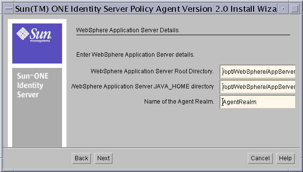 WebSphere Application Server Details Screen
