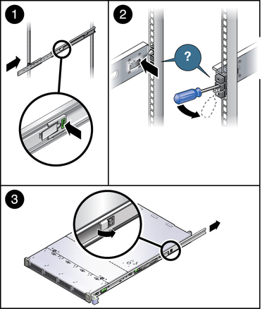 Image showing how to disconnect the slide rails from the rack.