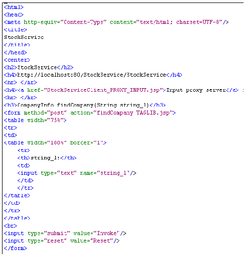 Screenshot of Source Editor display of part of a client welcome page, showing HTML code with JSP references.