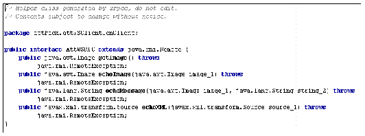 Screenshot showing code for client class attWSRPC with Use DataHandler Only Property False.