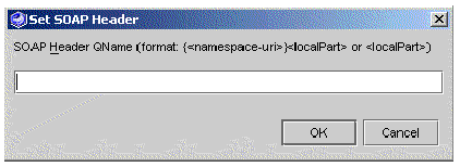 Screenshot showing the Set SOAP Header Dialog Box: add QName.