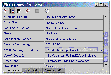 Screenshot showing the SOAP Message Handlers property of a web service.