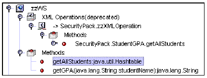 Screenshot of Explorer expansion of web service node, showing XML operations, methods, and libraries.