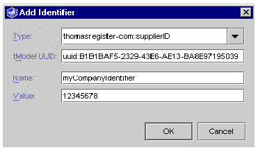 Screenshot showing Add Identifier dialog box. Buttons are OK and Cancel.