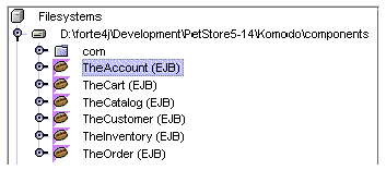 Screenshot of Explorer display showing several logical EJB nodes.