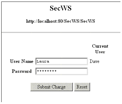 Screenshot of the login page. Fields are User Name, Password, and Current User. Buttons are Submit Change and Reset.